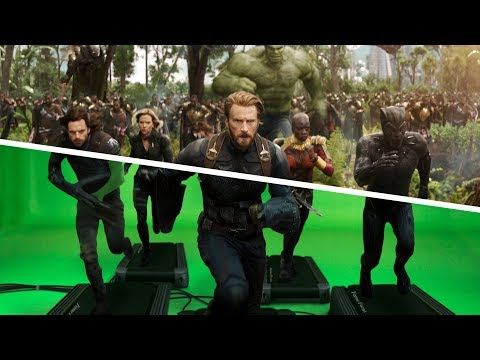 An example of green screen or chroma key in the filming of Avengers: Endgame in a battle sceen. 