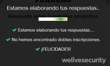 Encuesta que debe completar la potencial víctima para avanzar hacia el beneficio y supuesto proceso de verificación de las respuestas.