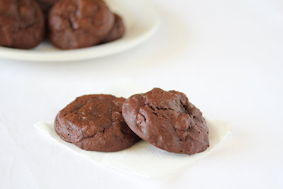 photo of two chocolate cookies on a napkin