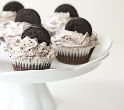 photo of oreo cupcakes on a cake stand