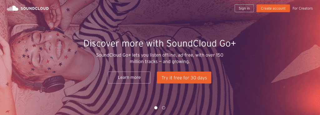 Page d'accueil SoundCloud
