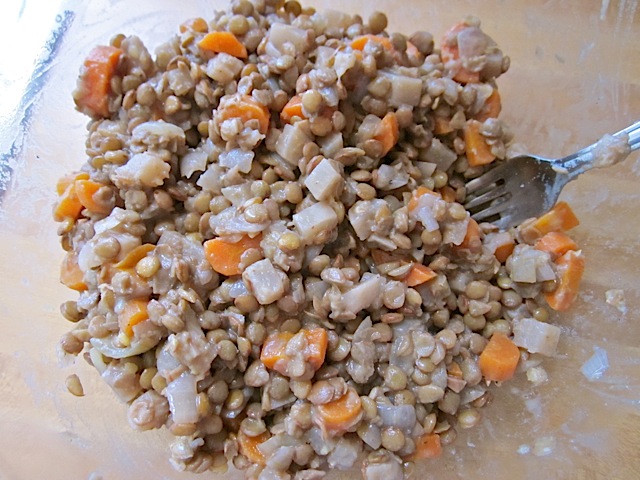 lentils and dressing mixed together 