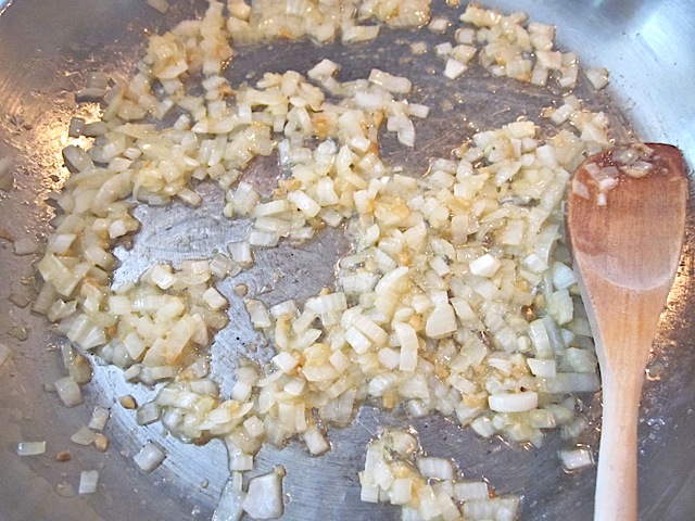 cooked onions and garlic in pan with olive oil 