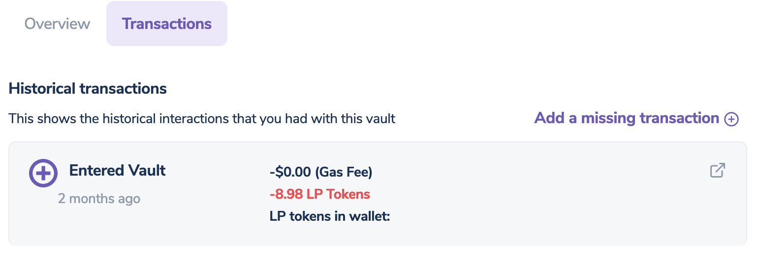 historical transactions with a vault