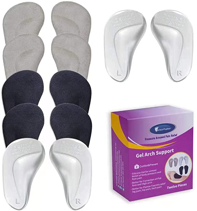 (12 Pieces) Arch Support Shoe Inserts for Flat Feet，Plantar Fasciitis，Relieve Pain for Women and Men，Thicken High Arch Support Insoles for Men and Women,Reusable Gel Arch Pads