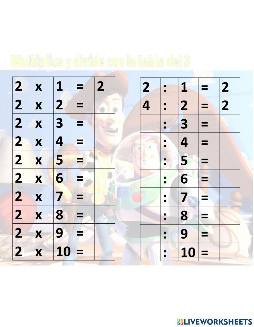 Ejercicio de Multiplicar y dividir con la tabla del 2