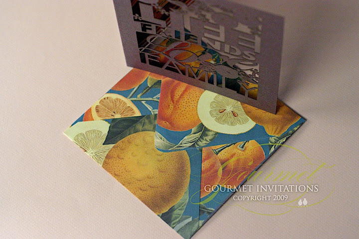 sangria and tapas, citrus envelopes, laser cut birthday invitations