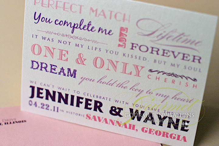love phrases, i love you save the dates, pink and purple save the dates