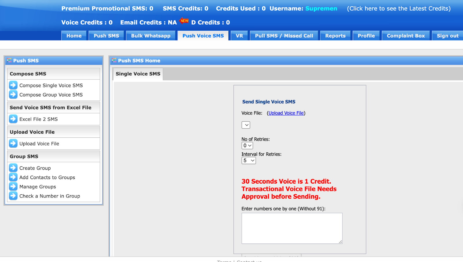 The process for sending voice SMS on BhashSMS