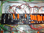 The preamp board wired up. This is the original preamp board. The circuit was adding a simple reverb circuit that totally ruined the sound of the amp so later we bypassed and removed this part of the circuit. The third socket from the left and its associated circuitry were removed.