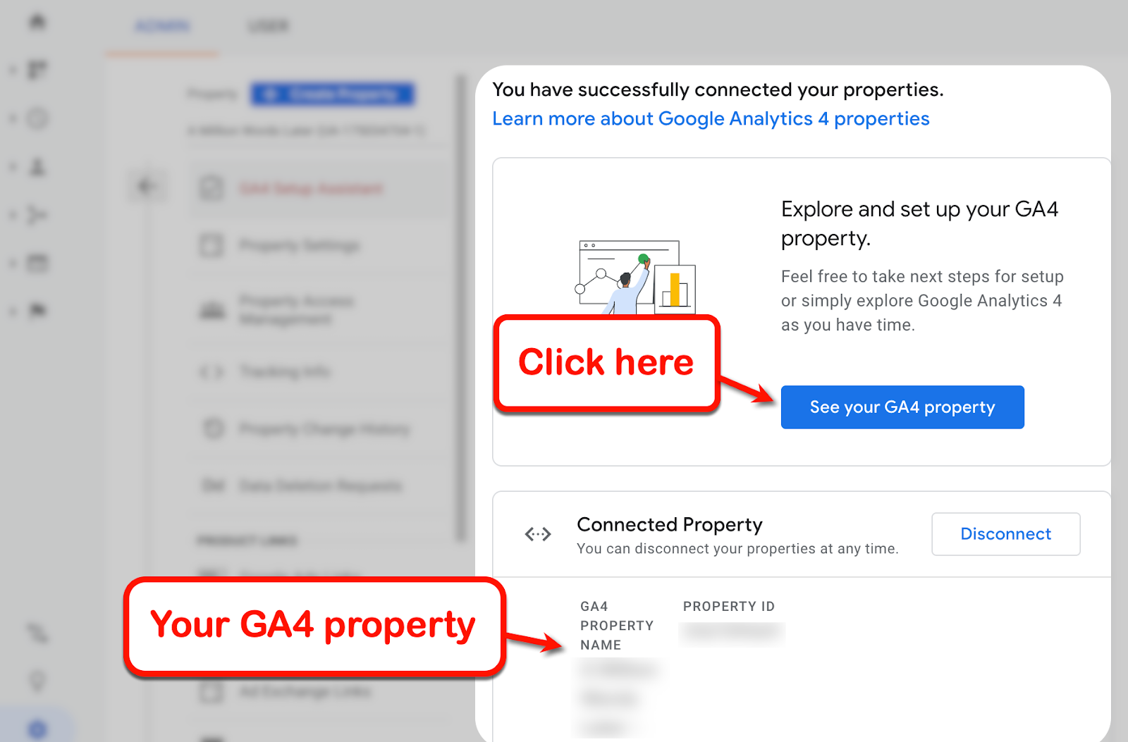 Confirmation page that shows you've successfully create a property