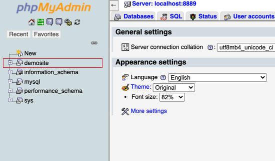 Selecione seu banco de dados WordPress