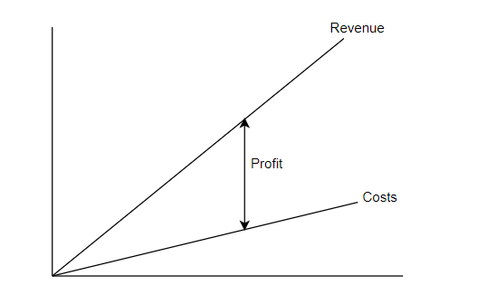 Graph to show revenue vs costs linear progression for companies focused on scale