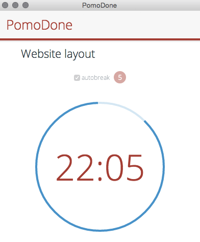 Pomodone app for time management screenshot of timer