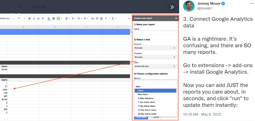 How to connect Google Analytics to Google Sheets.