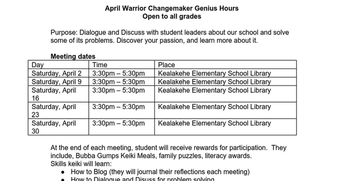 April Warrior Changemakers Club.docx