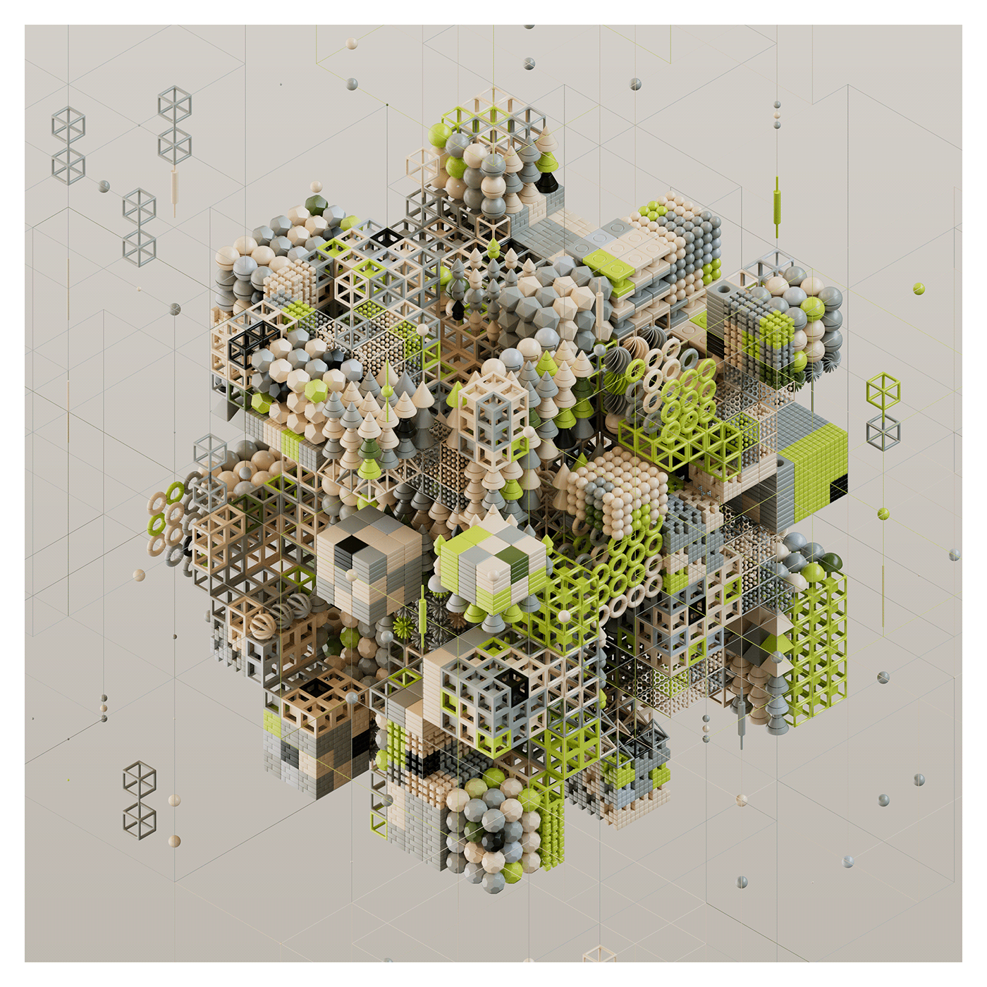 3D abstract Colourful  complex generative geometric grid minimal nft shapes