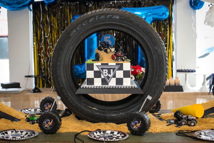 Tire cakescape from a Monster Truck Birthday Party on Kara's Party Ideas | KarasPartyIdeas.com (18)