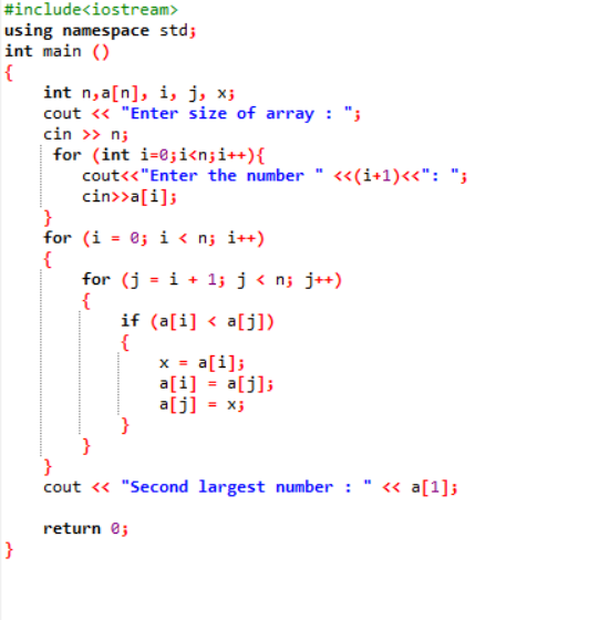 Write the program find 2nd largest number in a given array in c 