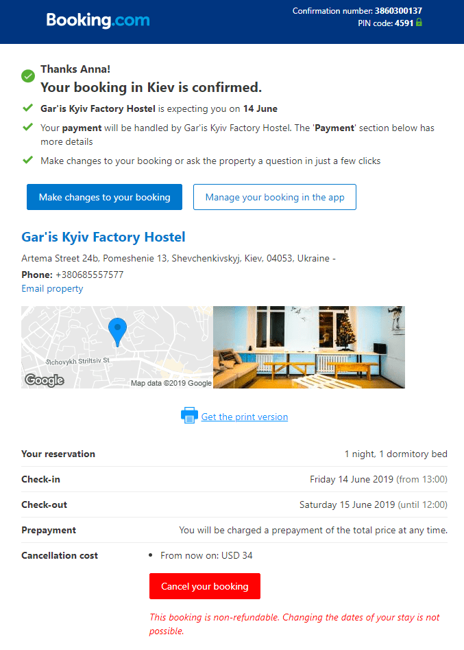 Booking Confirmation