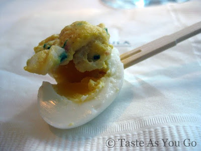 Deviled Quail Egg with Lobster at Fives at The Peninsula New York in New York, NY - Photo by Taste As You Go