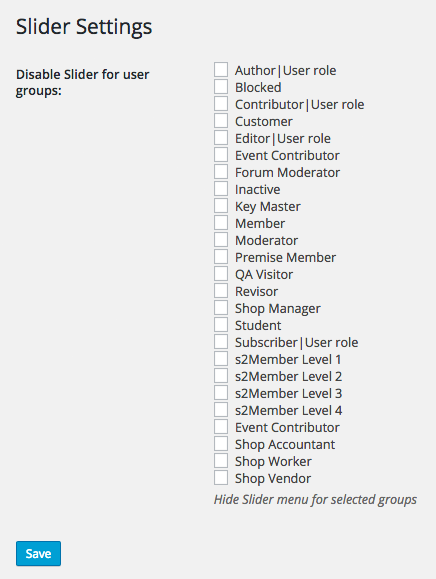 Configurações de grupos de usuários do MotoPress Slider