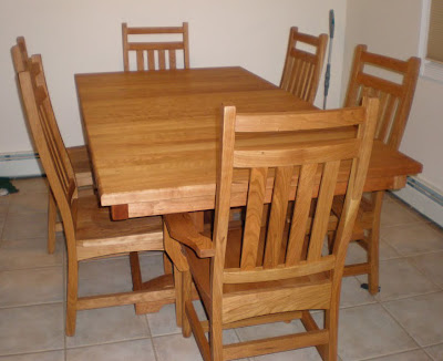 60 x 42 Trestle Tabl, Trestle Chairs and Mission Buffet in Oil & Wax Cherry