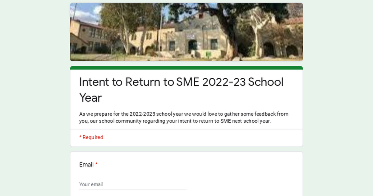 Intent to Return to SME 2022-23 School Year