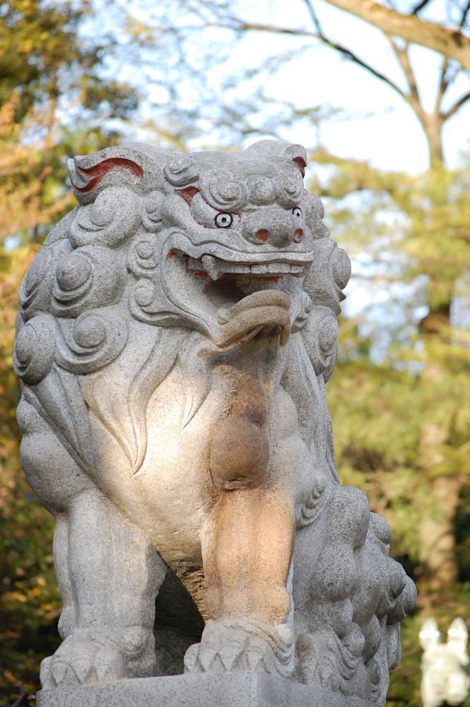 神社の龍と狛犬