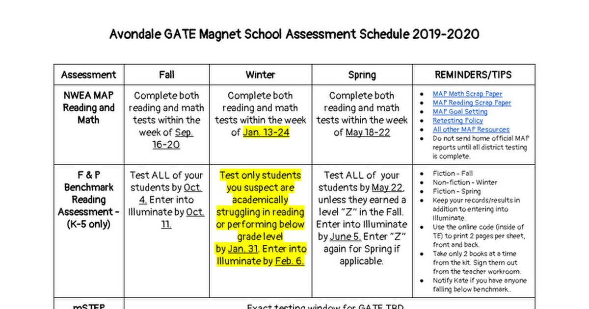 GATE Assessment Schedule