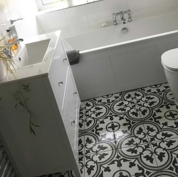 Designer Bathroom Style, Bathroom Floor Tiles Grey Pattern