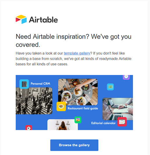 Airtable email call to action example.