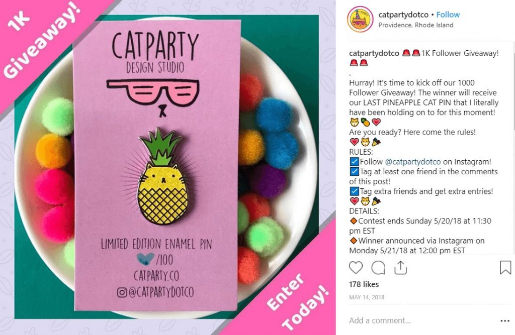 A Catparty competition giving away a limited edition pin showcasing high -levels of engagement.
