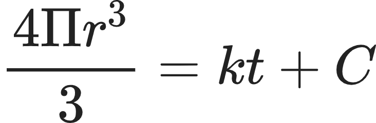 {"type":"align*","code":"\\begin{align*}\n{\\frac{4\\Pi r^{3}}{3}}&={kt+C}\t\n\\end{align*}","font":{"color":"#222222","size":11,"family":"Arial"},"id":"32-0-0","ts":1603797563220,"cs":"AJrlcZI4FrIJJpI5xlfTKg==","size":{"width":121,"height":40}}