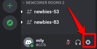 Primer plano del botón de configuración del usuario de Discord