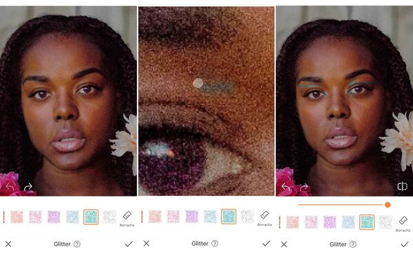 Mulher negra sendo editado pelo AirBrush com a Ferramenta Maquiagem