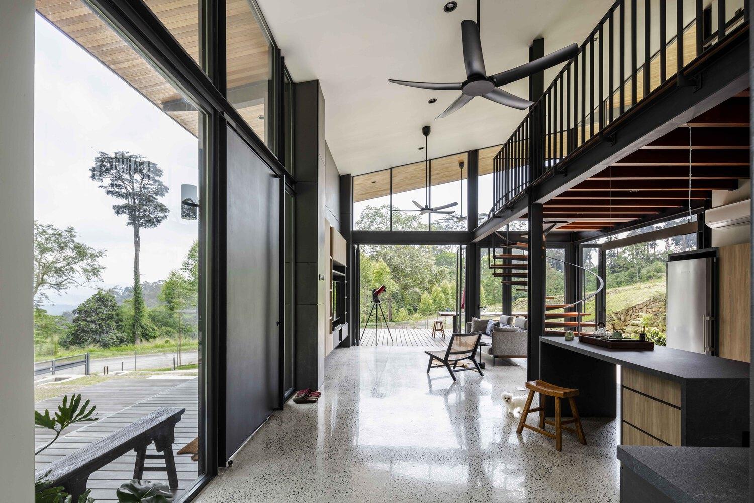 two story house with panoramic windows