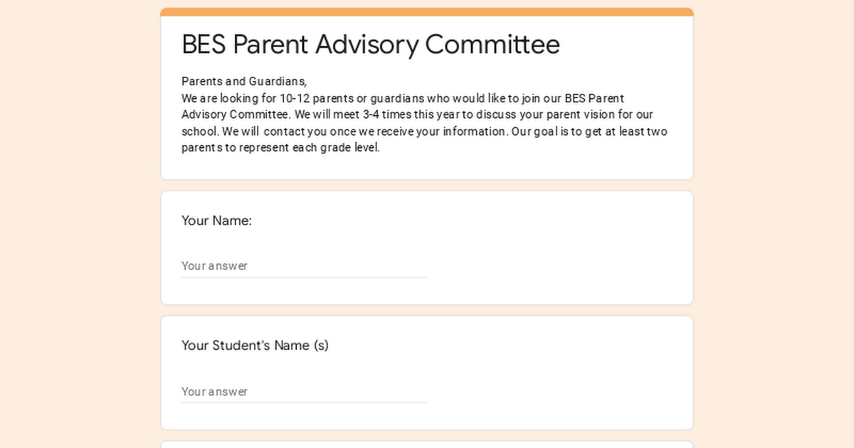 BES Parent Advisory Committee