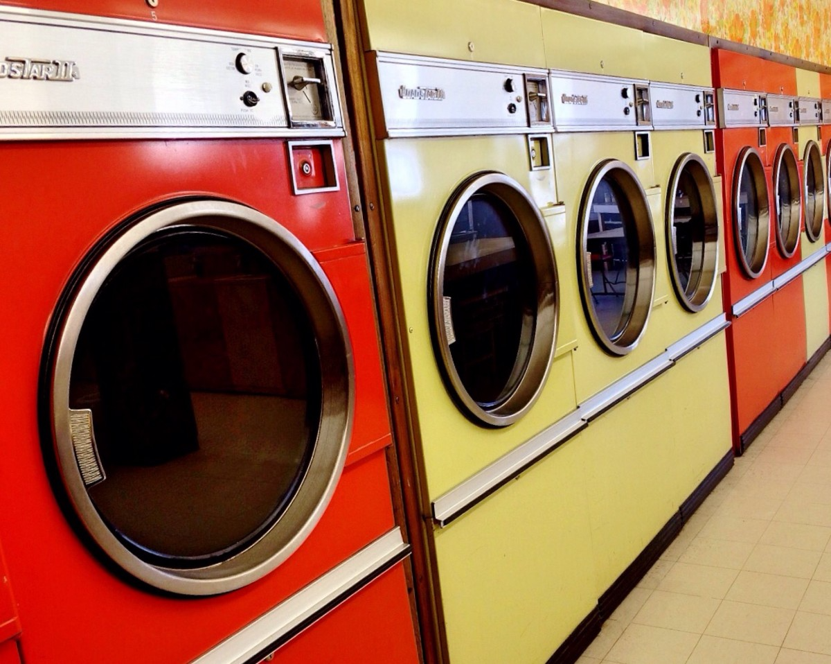 Row of front-load washing machines