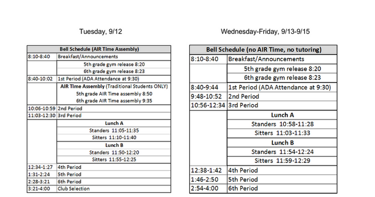 RMS Bell Schedule 8/28-9/8