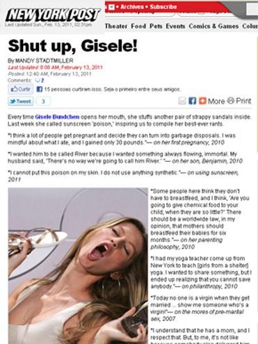 Jornal americano manda Gisele Bündchen calar a boca