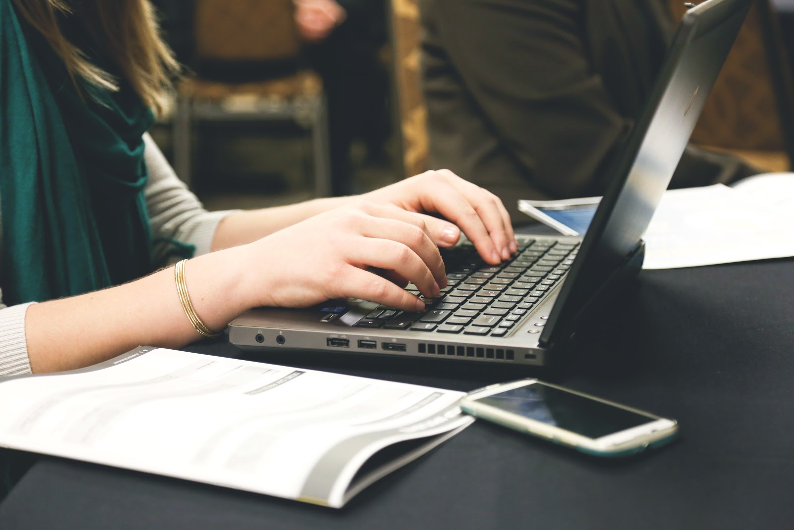 a woman researching online