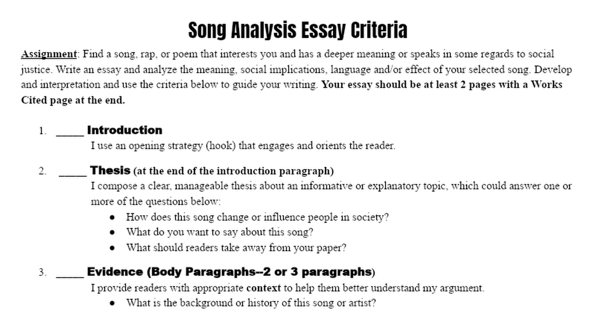 song analysis essay example