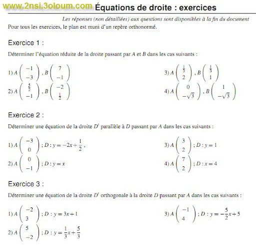 6 exercices sur les équations de droite + reponses 1