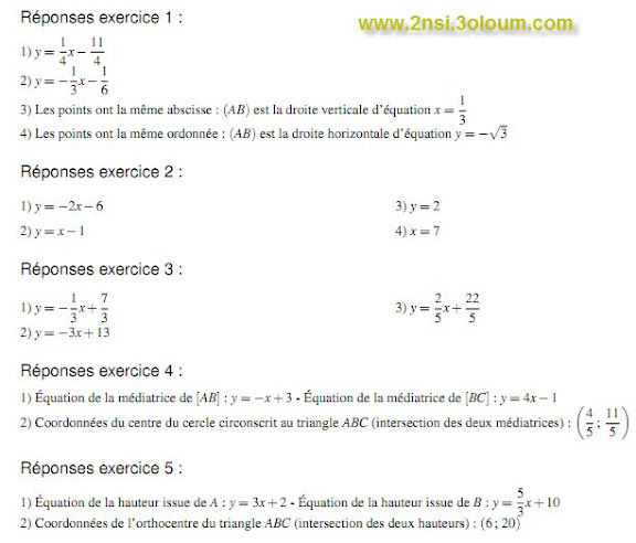 6 exercices sur les équations de droite + reponses 2
