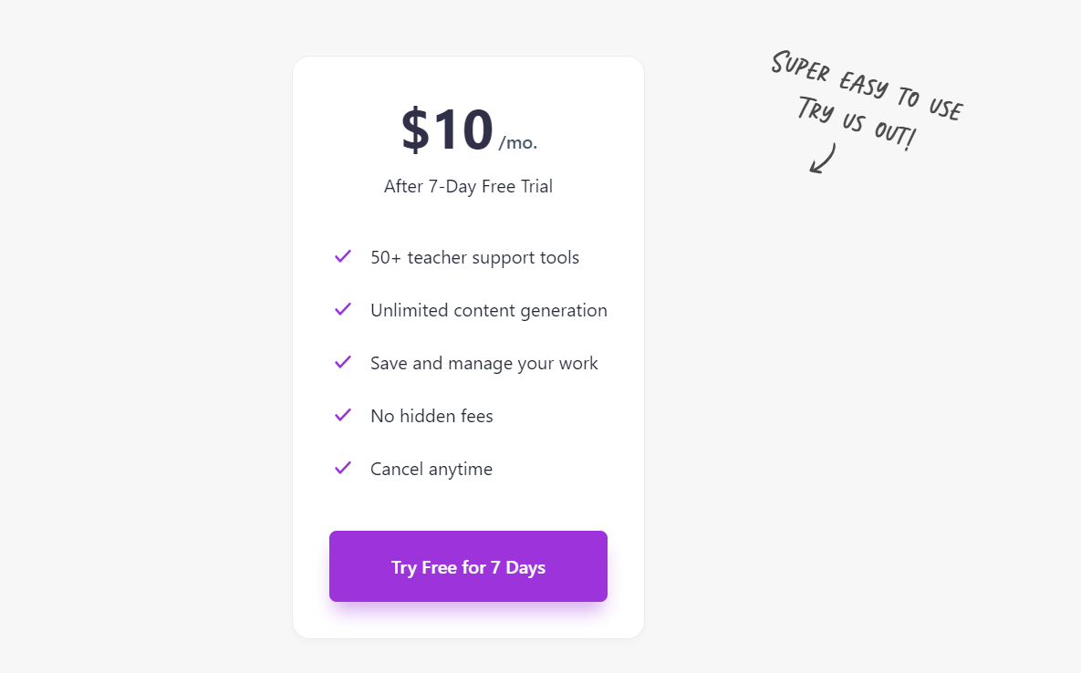 pricing page of Fetchy