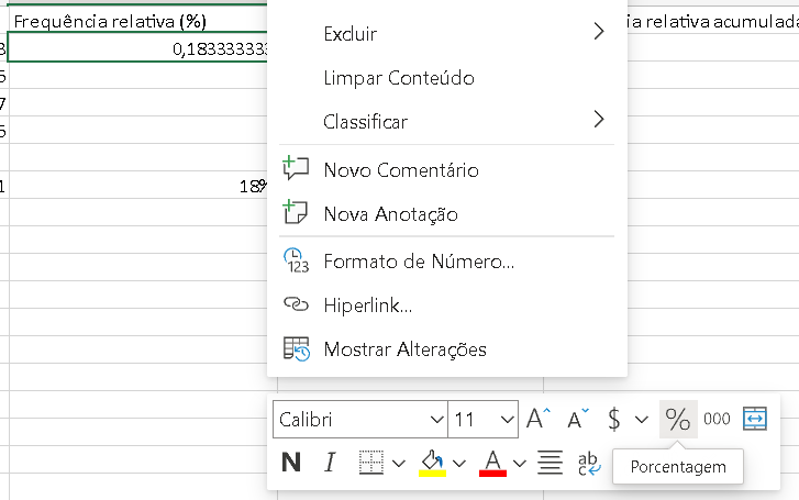 Mudando a visualização para porcentagem