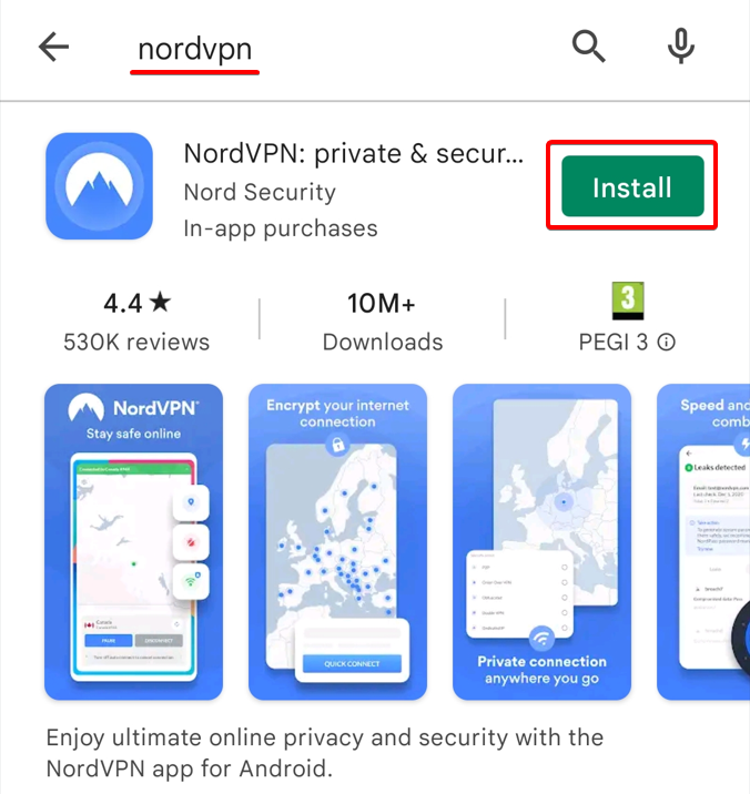 Wpisz nordvpn w pasku wyszukiwania.