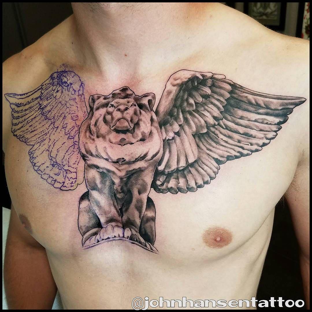 Winged Lion Tattooes on neck