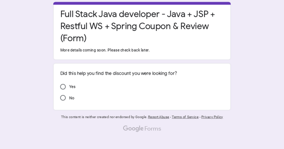 Full stack java developer java jsp restful ws spring coupon